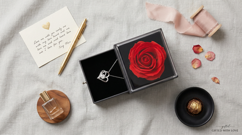 Rose Box & Heart Necklace Gift Set